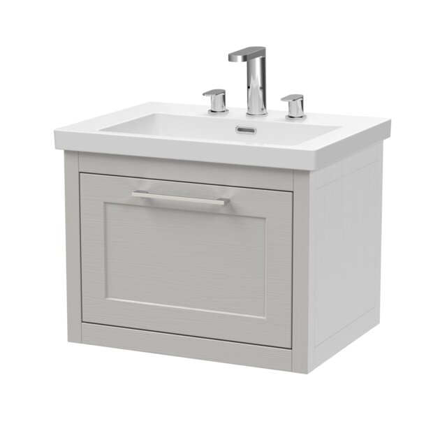 Balterley Traditional Bathroom Wall Hung 1 Drawer Vanity Unit and 3 Tap Hole Modern Fireclay Basin Grey Earl's Grey