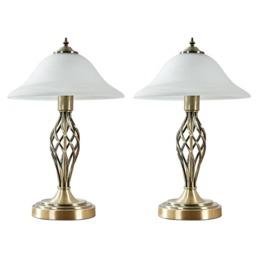 ValueLights Memphis Pair Antique Brass Table Lamps Frosted Shades Gold
