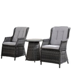 Direct Wicker Outdoor Bistro Set, Table with 5mm Toughened Glass Top, 2-Piece Aluminium Rattan Chairs