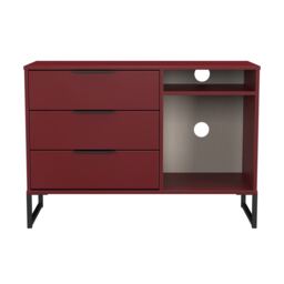 Beijing 3 Drawer TV Unit in Red Matt (Ready Assembled) Red Red Matt