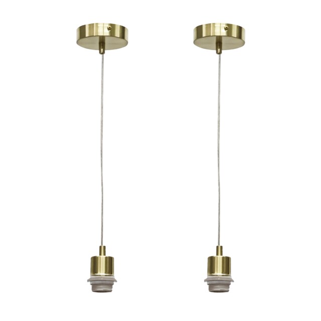 Set of 2 Carss - Satin Brass Ceiling Pendant Kits for Easy Fit Shades Gold Satin brass plate Small 2