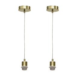 Set of 2 Carss - Satin Brass Ceiling Pendant Kits for Easy Fit Shades Gold Satin brass plate Small 2
