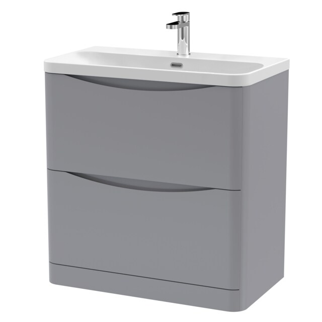 Balterley Arch Modern Bathroom Floor Standing 2 Drawer Vanity Unit & Ceramic Basin Grey Satin Grey