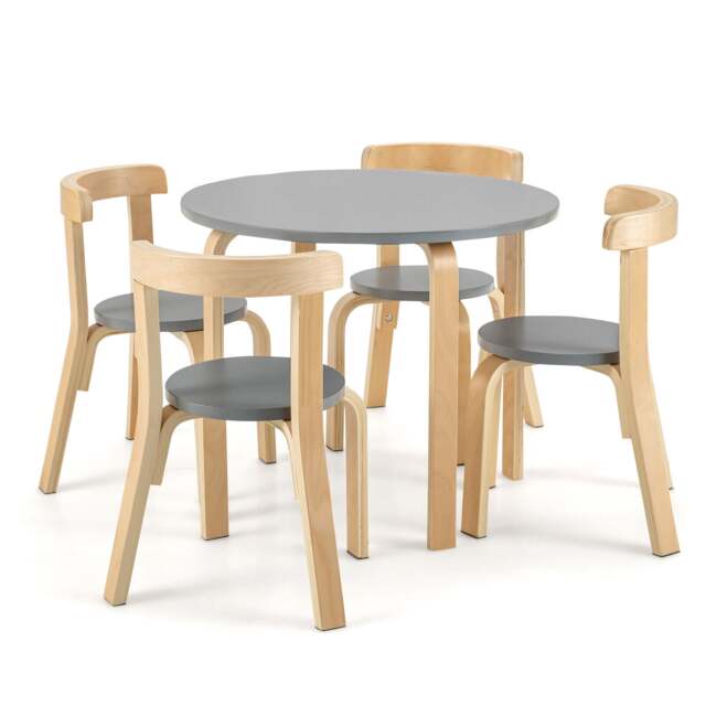COSTWAY 5 Pieces Kids Curved Back Table and Chair Set Grey