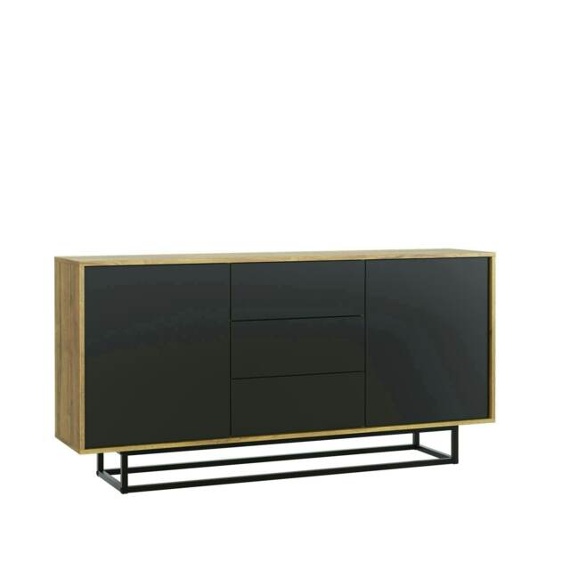 Sideboard 140cm Oak Body with Black Drawer and Door Fronts Multi