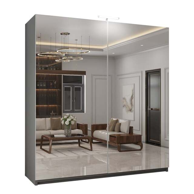 Sliding Wardrobes 4U Full Mirror Sliding Wardrobe - Modern Bedroom Storage in 150cm, 203cm and 250cm Grey Grey150cm