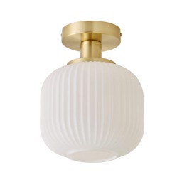 ValueLights Calpe Gold Flush Ceiling Light Frosted Glass Shade and Bulb
