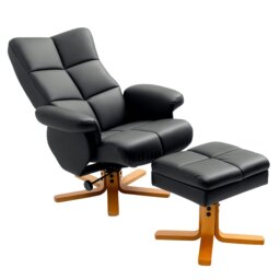 HOMCOM PU Leather Swivel Recliner Chair with Footstool, Wooden Base and Storage for Living Room, Black
