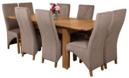 Richmond 140-220cm Oak Extending Dining Table and 8 Lola Fabric Chairs Grey Grey