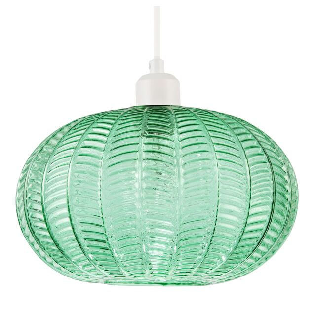 Emerald Green Glass Globe Pendant Light Shade with 3D Vertical Ribbing