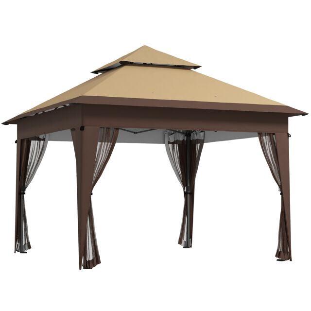 Outsunny 3 x 3(m) Pop Up Gazebo, Instant Shelter with Mosquito Netting, Khaki