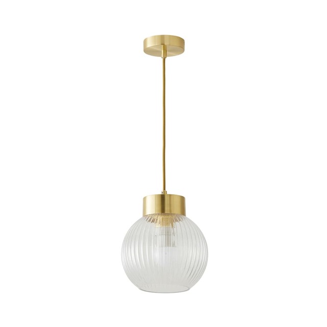 ValueLights Maddison Clear Ribbed Glass Gold Ceiling Light and Bulb