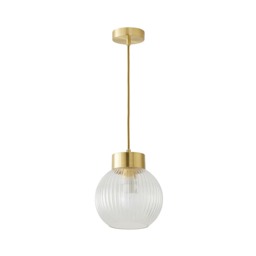 ValueLights Maddison Clear Ribbed Glass Gold Ceiling Light and Bulb