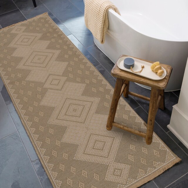LIVABLISS Mystery-Washable Modern Jute Rug 79 x 220 cm Tan Beige Ivory
