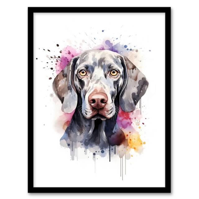 Weimaraner Lovers Gift Watercolour Pet Home Decor Black Framed Wall Art Print A4