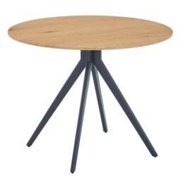 Aspen Compact Round Dining Table - Durable Wood-Effect or Sintered Stone Top with Black Metal Pedestal Legs Brown Brown Small 1