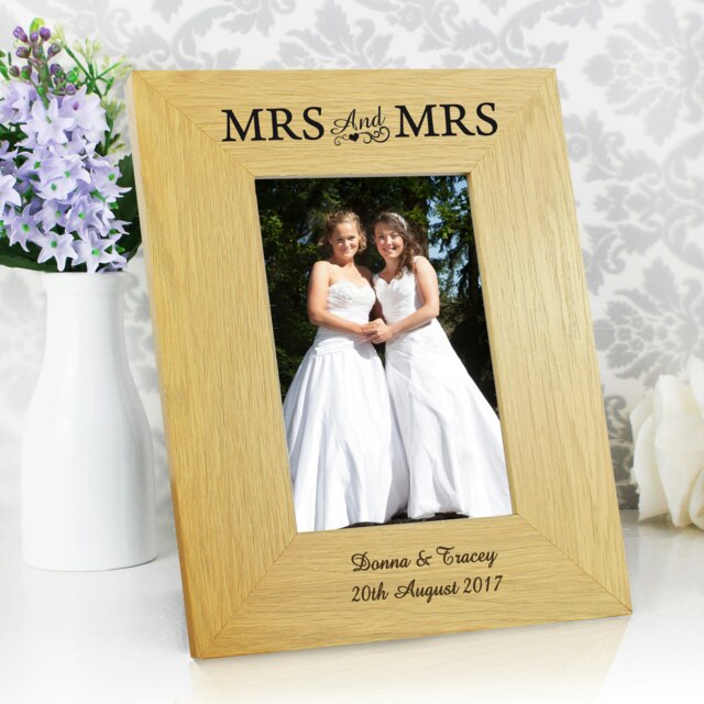 Personalised Oak Finish 6x4 Mrs & Mrs Photo Frame Brown One Size