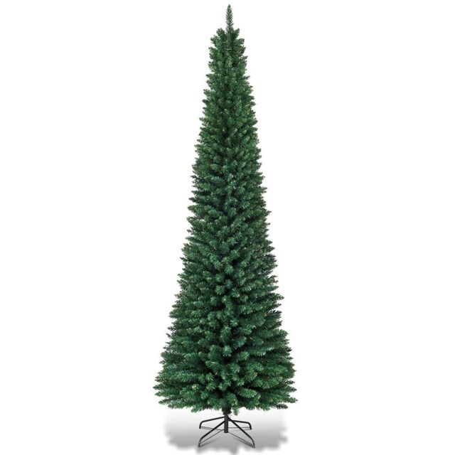 COSTWAY 7Ft Slim Pencil Artificial Christmas Tree Home Decor w/Solid Metal Legs Green