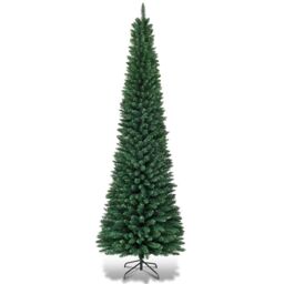 COSTWAY 7Ft Slim Pencil Artificial Christmas Tree Home Decor w/Solid Metal Legs Green