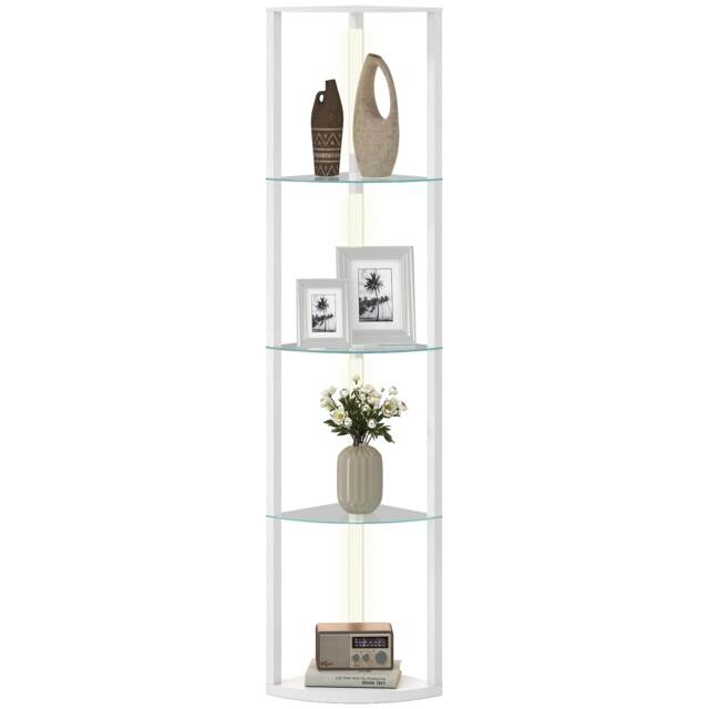 HOMCOM LED Floor Lamp with Shelves, Dimmable Standing Lamp with Foot Switch