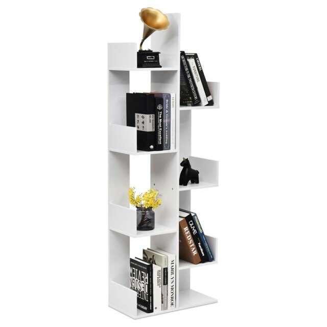 COSTWAY 8 Tier Bookshelf Bookcase Shelving Organizer White White