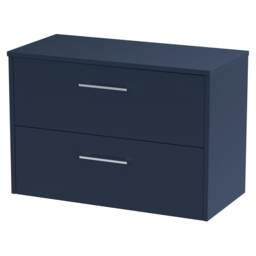 Balterley Winshill Contemporary 2 Drawer Wall Hung Vanity Unit with Worktop, Dark Blue, 800mm