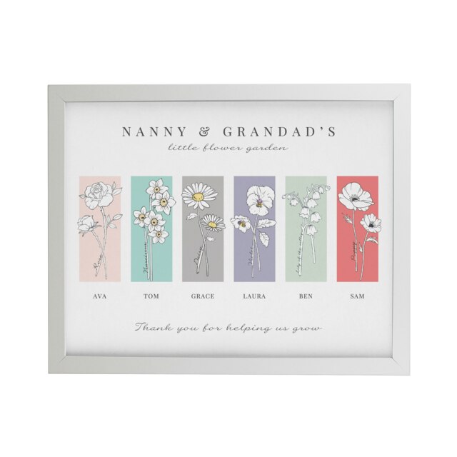 Personalised Birth Flower Family of 6 White Framed Print White One Size