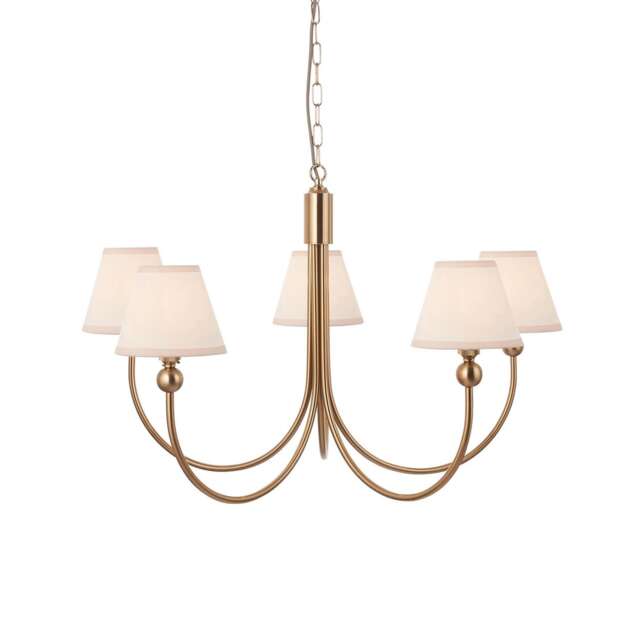 Santiago Brushed Aged Brass Plate Pendant Light with Vintage White Fabric Ivy Shade 16cm 5x B22