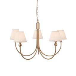 Santiago Brushed Aged Brass Plate Pendant Light with Vintage White Fabric Ivy Shade 16cm 5x B22