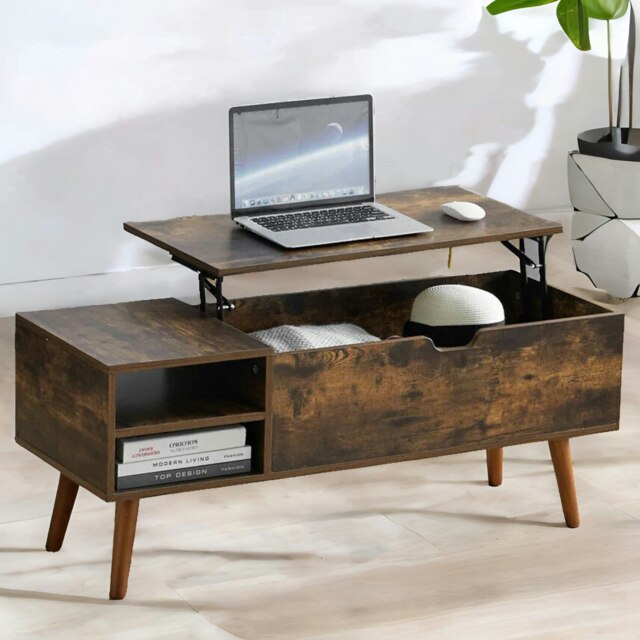 Wooden Lift Top Coffee Table With Hidden Storage Brown