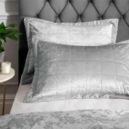 Catherine Lansfield Crushed Velvet Quilted Pillow sham Pair Silver Silver Grey Standard