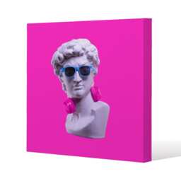 Plaster statue of David's head in blue sunglasses (Canvas Print) / 77 x 77 x 4cm Multi