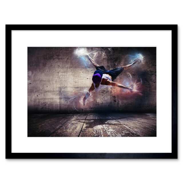 "Breakdancer Electric Dancing Lights Art 9x7"" Black Framed Wall Art Print"