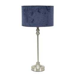 ValueLights Maggie Chrome Candlestick Table Lamp Navy Velvet Shade and Bulb