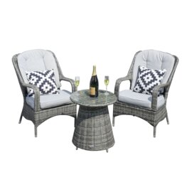 Direct Wicker Garden Aluminium Bistro Set, Table with 5mm Toughened Glass Top, 2-Piece Rattan Chairs