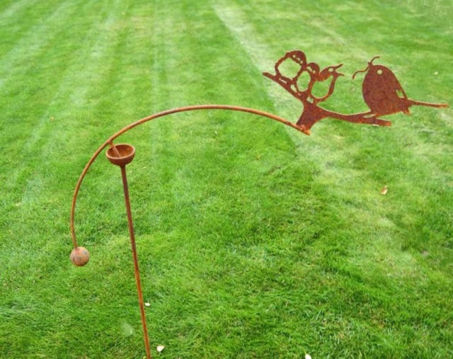 Birds Feeding Wind Rocker Single Bare Metal - Ready to Rust - Steel - L66 x H148.5 cm