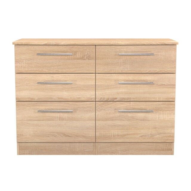 Carlton 6 Drawer Wide Chest of Drawers in Bardolino Oak (Ready Assembled) Brown Bardolino Oak