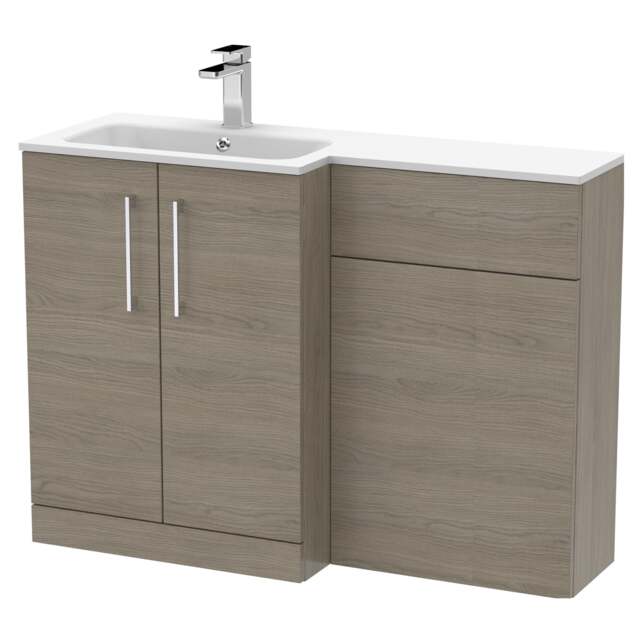 Balterley Bramshall Contemporary 2 Door Left-Hand Floor Standing Combination Unit with Stone Basin, Solace Oak, 1100mm