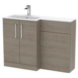 Balterley Bramshall Contemporary 2 Door Left-Hand Floor Standing Combination Unit with Stone Basin, Solace Oak, 1100mm