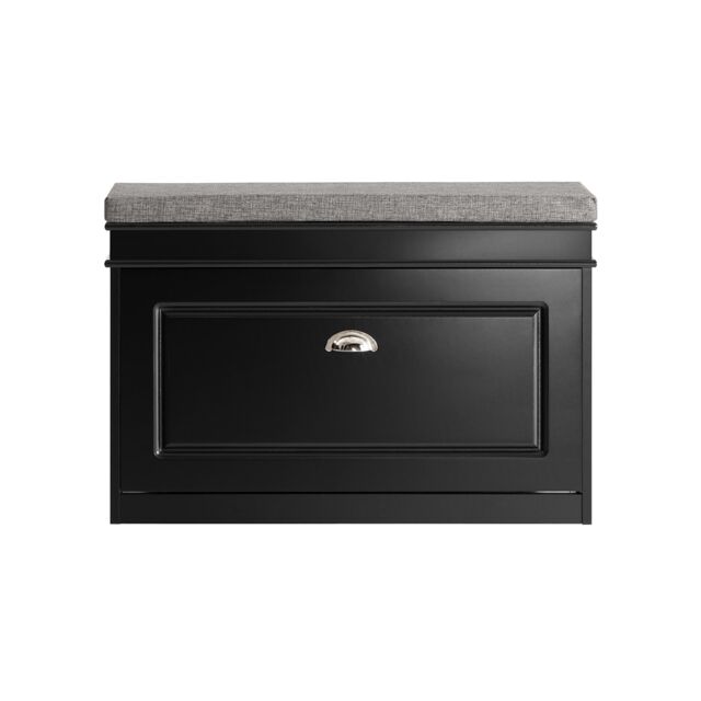 SoBuy Shoe Storage Bench with Seat Cushion, Flip Drawer, 2-Tier Rack, Black, 29.5x9.4x20.1 inches, 12.95 kg - FSR82-L-SCH