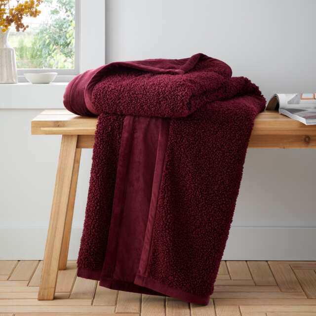Catherine Lansfield So Soft Velvet Boucle Blanket Throw Red Damson