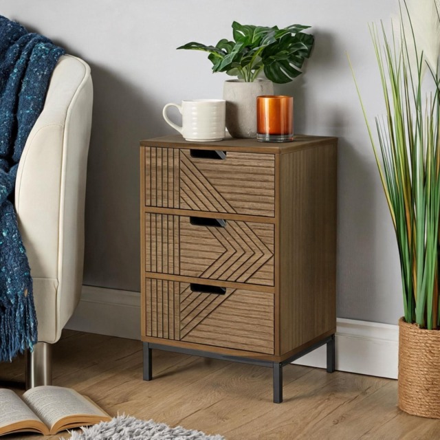 Solid Chest Of Drawers Geometric Design Bedroom Clothing Organiser Unit Brown