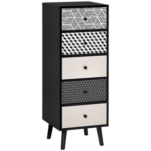 HOMCOM Chest of Drawers, 5 Drawer Dresser, Vertical Storage Organizer Unit for Bedroom, Living Room