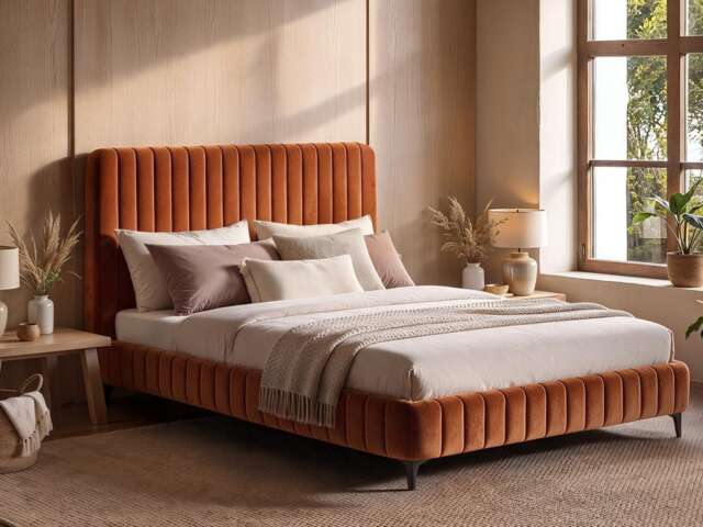 SOLACE+CO Adelaide Upholstered Bed Frame Burnt Orange Double