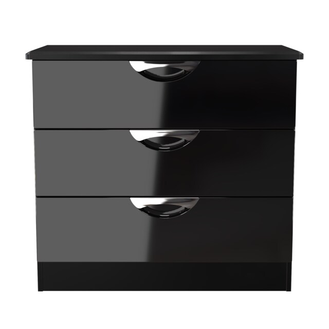 Holborn 3 Drawer Chest of Drawers in Black Gloss & Black (Ready Assembled) Black Black Gloss & Black