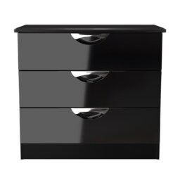 Holborn 3 Drawer Chest of Drawers in Black Gloss & Black (Ready Assembled) Black Black Gloss & Black