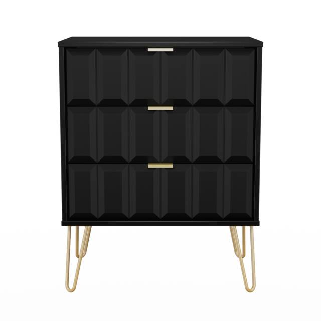 Metro 3 Drawer Midi Chest of Drawers in Black Matt (Ready Assembled) Black Black Matt