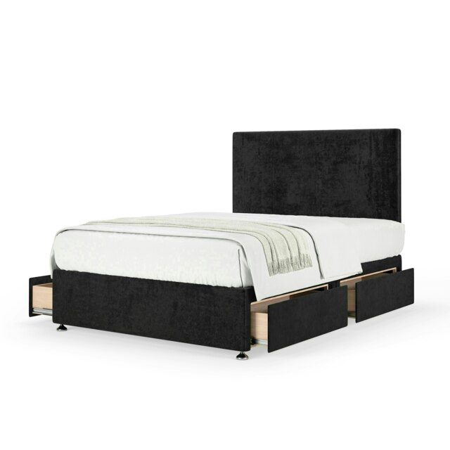 Neptune Spring Black Naples Velvet 4 Drawer Divan Set And Valencia Headboard Small Double