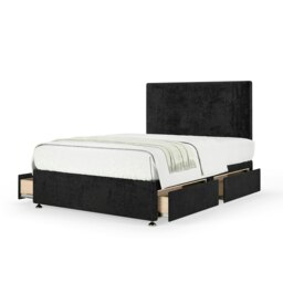 Neptune Spring Black Naples Velvet 4 Drawer Divan Set And Valencia Headboard Small Double