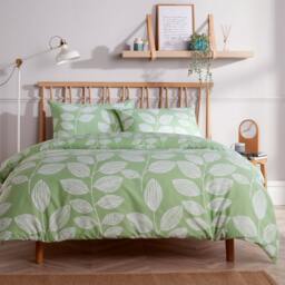 Leaves Printed Duvet Set in Sage Green - King Green Green King